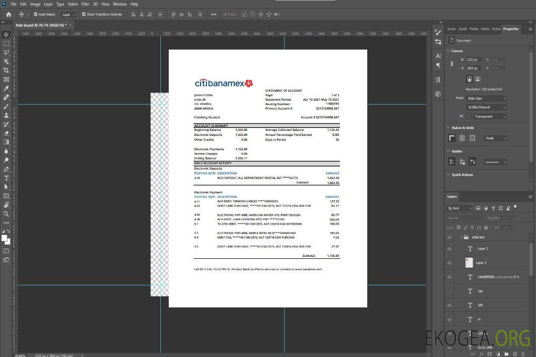 Mexique Citibanamex excel template